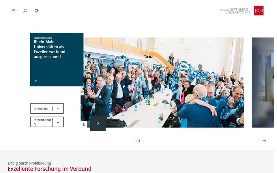 Johannes Gutenberg-Universität Mainz – Ansicht der Anbieter-Website