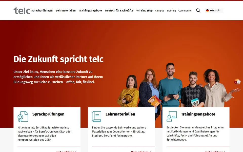 telc – Ansicht der Anbieter-Website