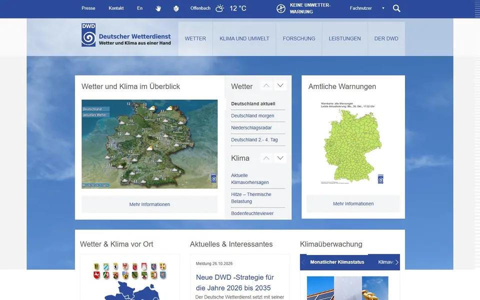 Deutscher Wetterdienst – Ansicht der Anbieter-Website