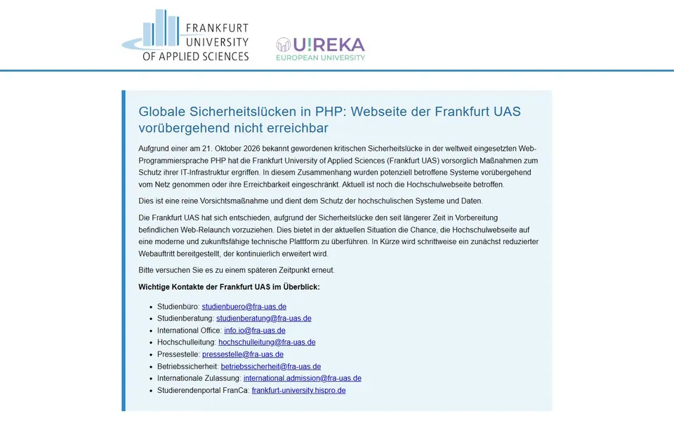 Frankfurt University of Applied Sciences – Ansicht der Anbieter-Website