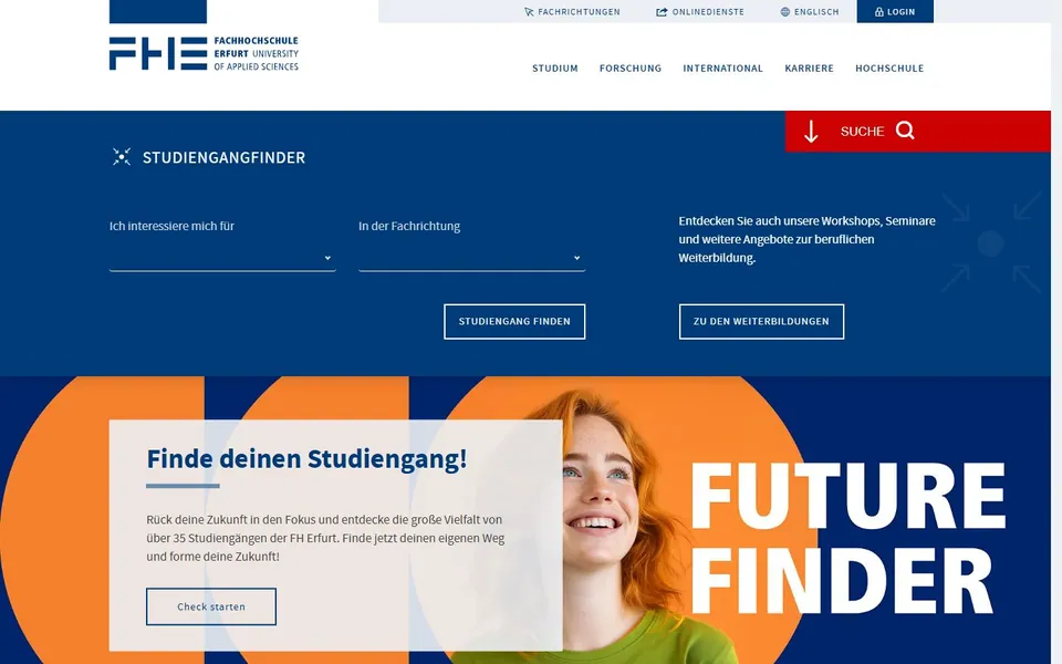 Fachhochschule Erfurt – Ansicht der Anbieter-Website
