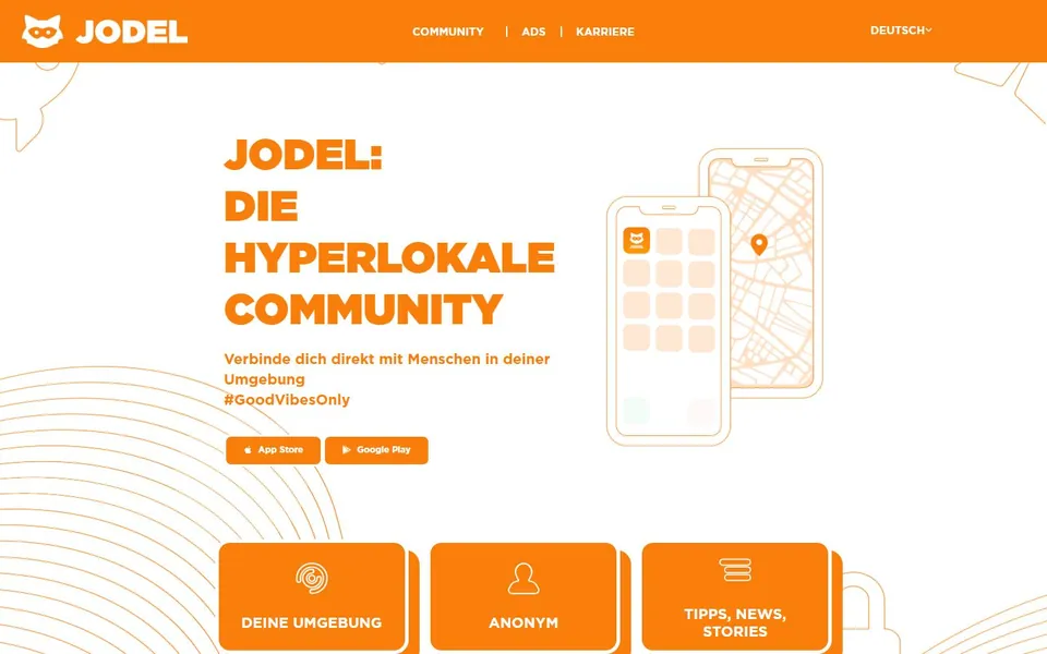 Jodel – Ansicht der Anbieter-Website