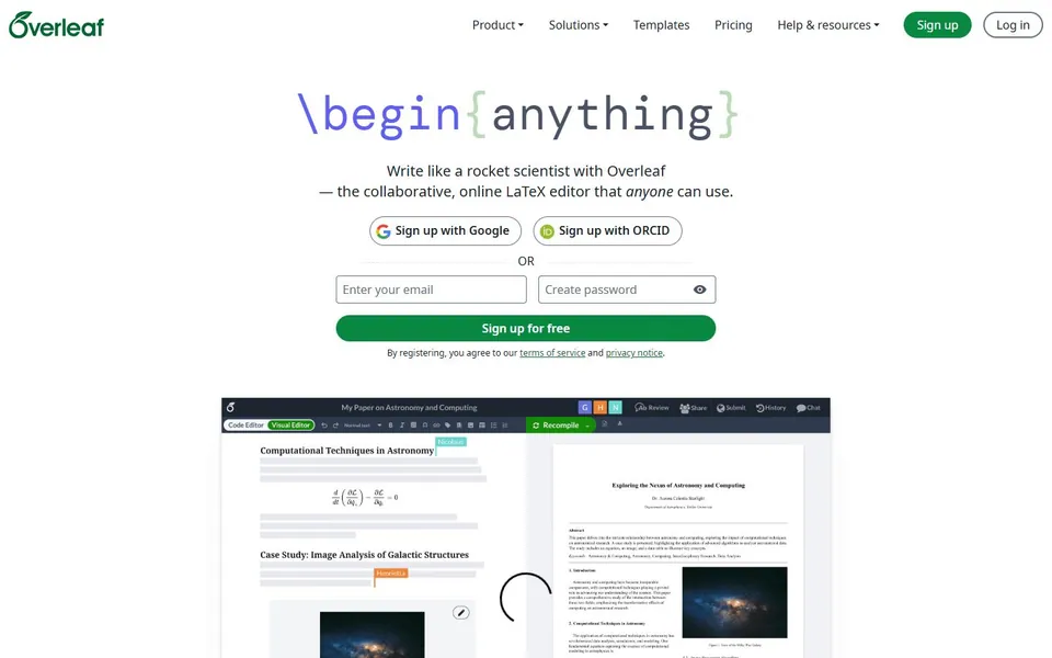Overleaf – Ansicht der Anbieter-Website