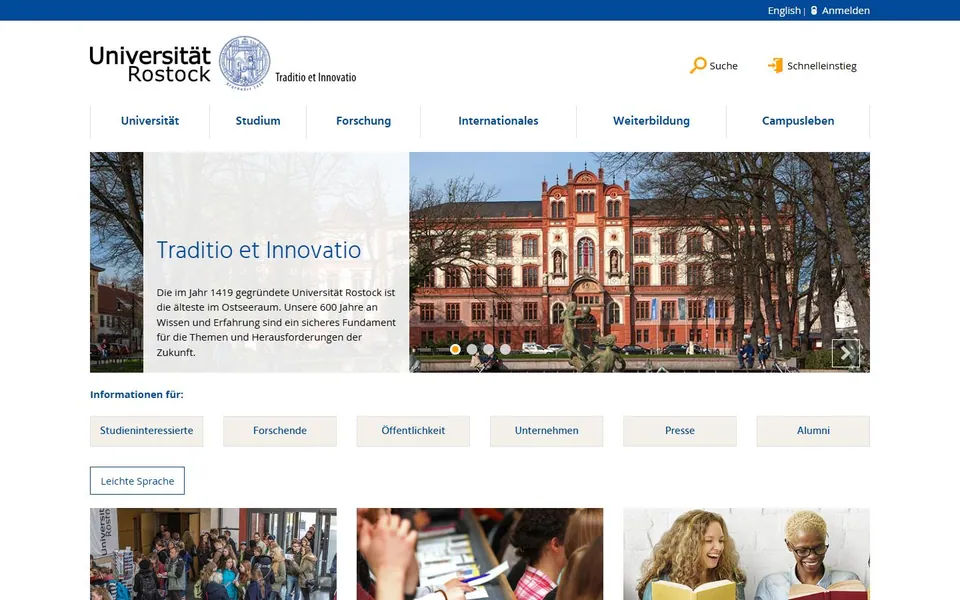 Universität Rostock – Ansicht der Anbieter-Website