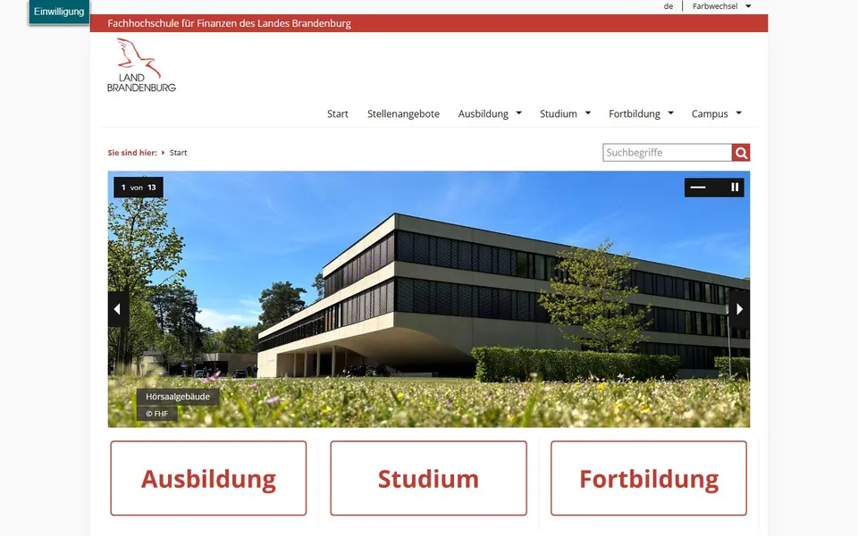 Fachhochschule für Finanzen des Landes Brandenburg – Ansicht der Anbieter-Website