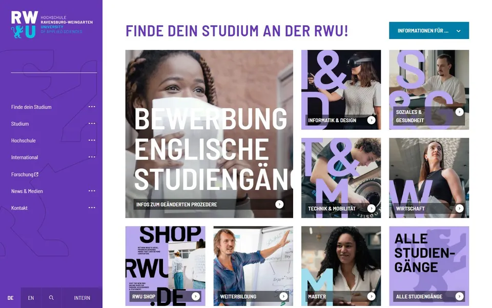 Hochschule Ravensburg-Weingarten - Technik, Wirtschaft, Sozialwesen – Ansicht der Anbieter-Website