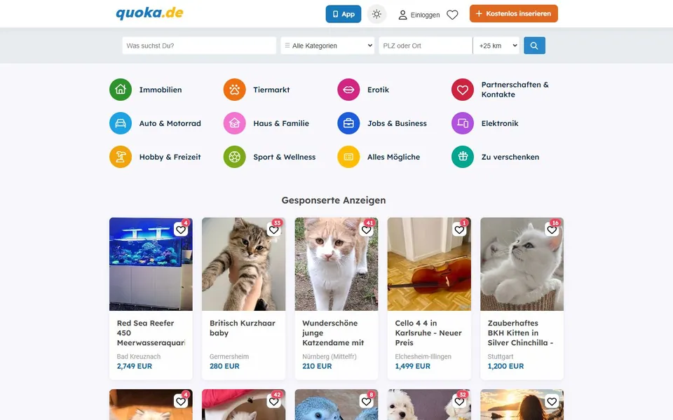 Quoka – Ansicht der Anbieter-Website