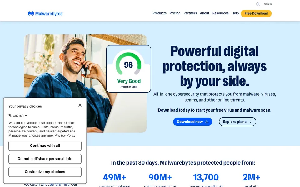 Malwarebytes – Ansicht der Anbieter-Website