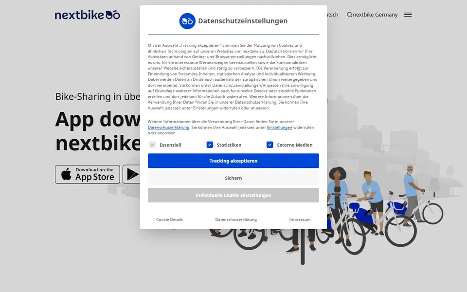 nextbike – Ansicht der Anbieter-Website