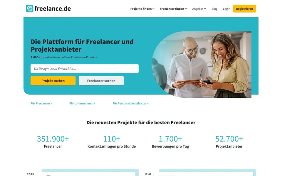 freelance.de – Ansicht der Anbieter-Website