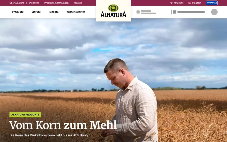 Alnatura – Ansicht der Anbieter-Website