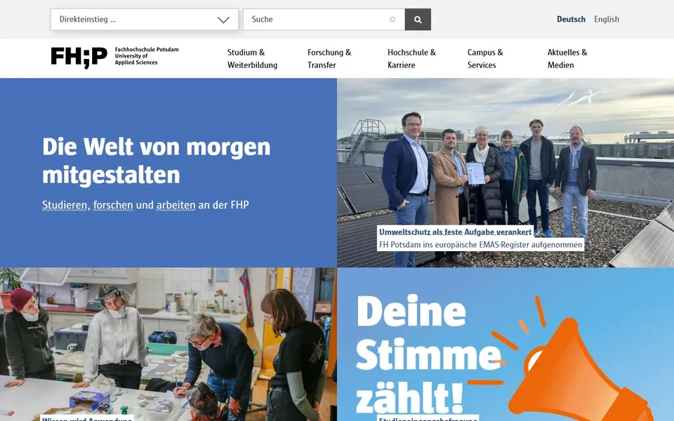 Fachhochschule Potsdam – Ansicht der Anbieter-Website