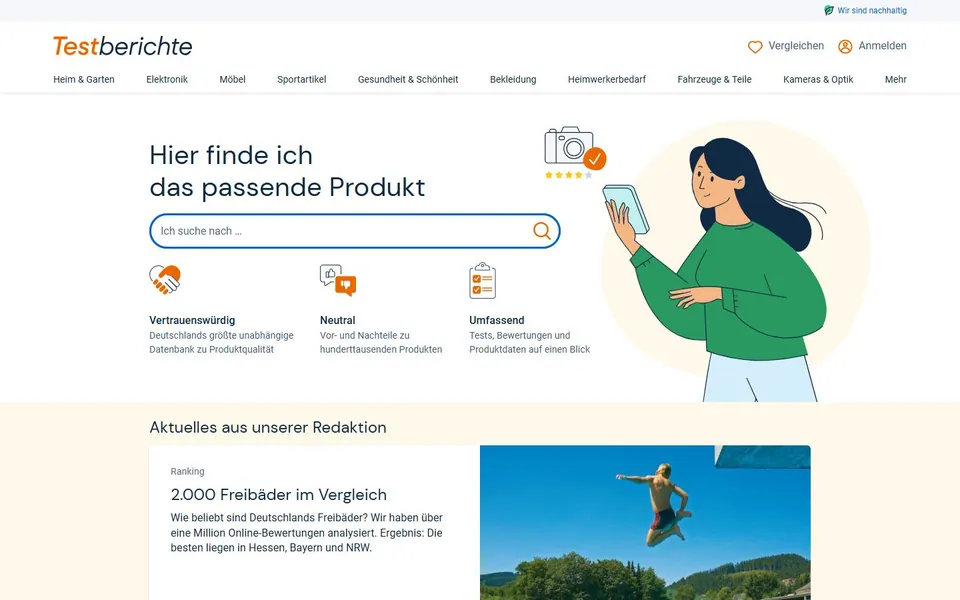 Testberichte.de – Ansicht der Anbieter-Website