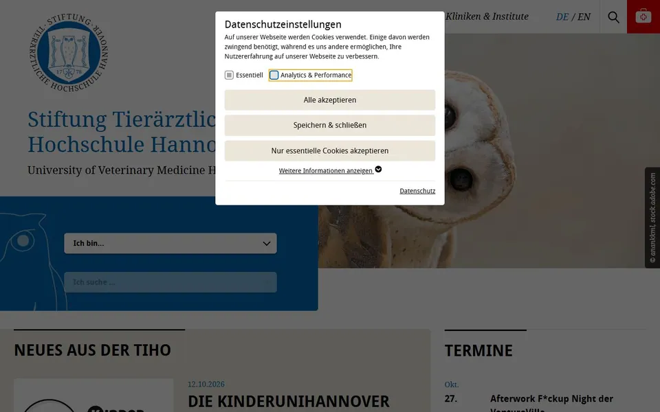 Stiftung Tierärztliche Hochschule Hannover – Ansicht der Anbieter-Website