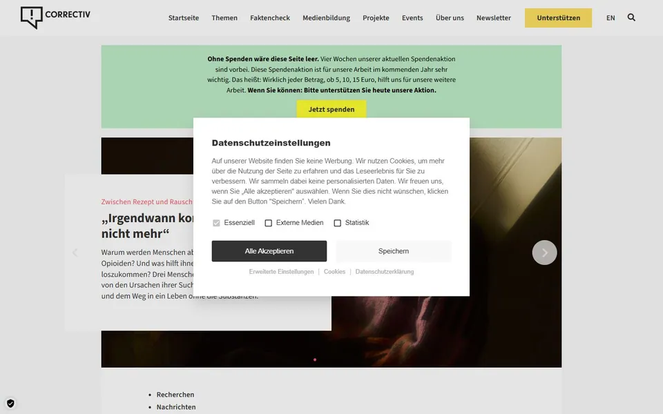 CORRECTIV – Ansicht der Anbieter-Website