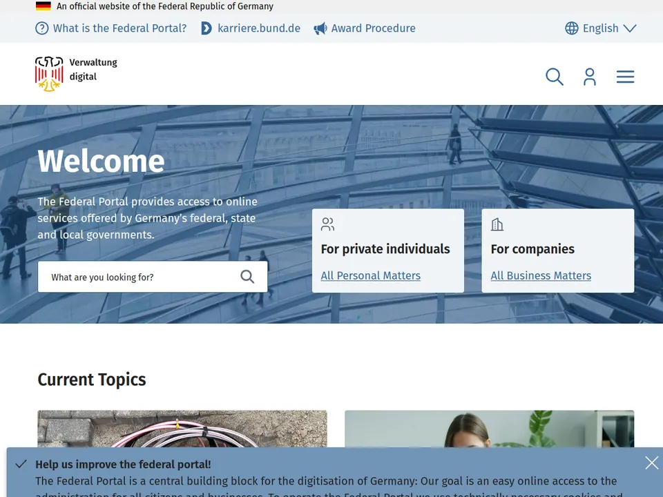 Bundesportal – Website-Vorschau