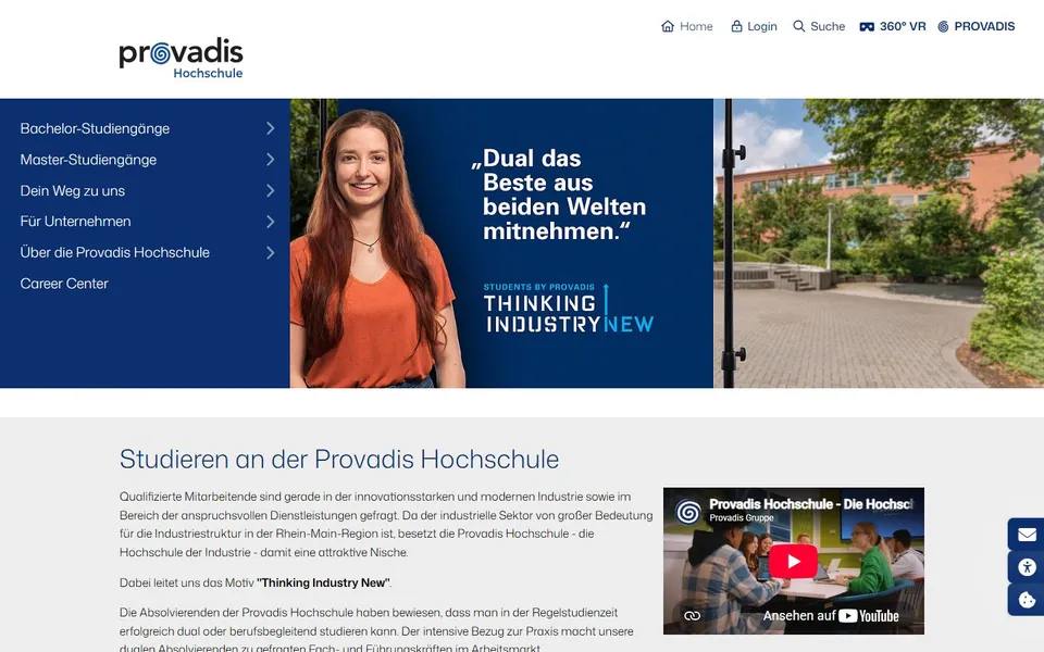 Provadis Hochschule – Ansicht der Anbieter-Website