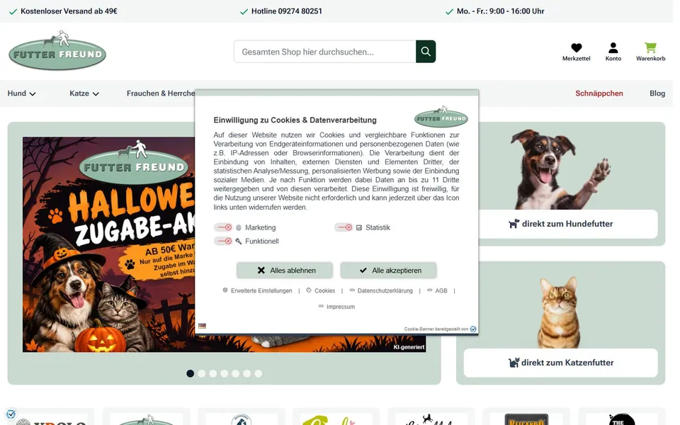 Futterfreund – Ansicht der Anbieter-Website