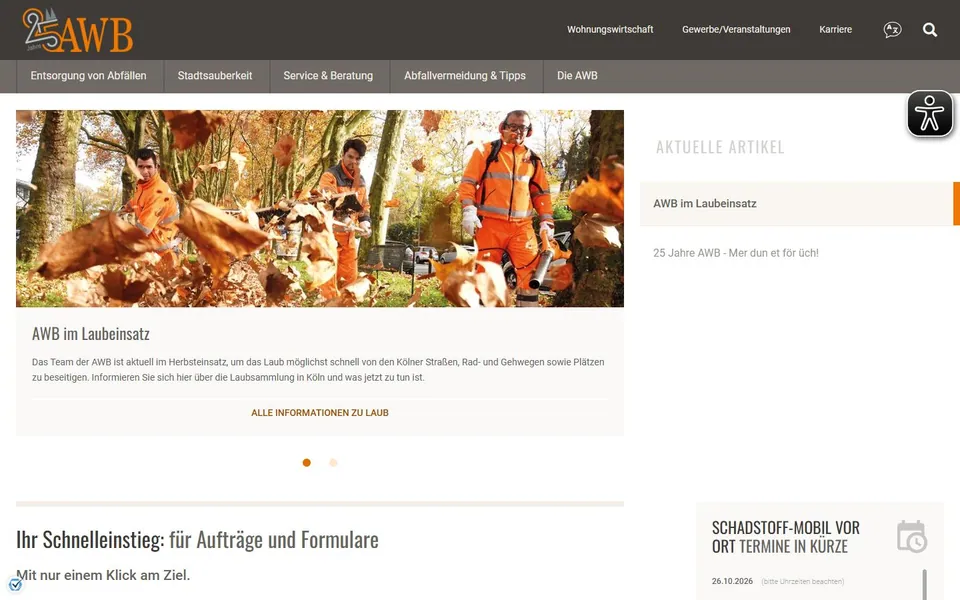 AWB Köln – Ansicht der Anbieter-Website