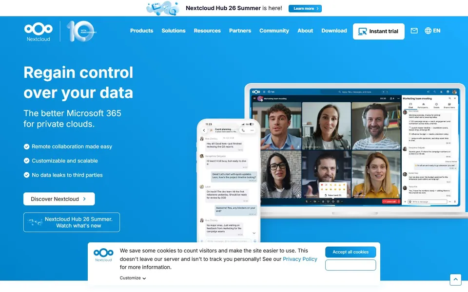 Nextcloud – Ansicht der Anbieter-Website