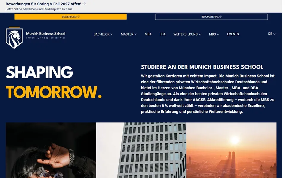 Munich Business School – Ansicht der Anbieter-Website