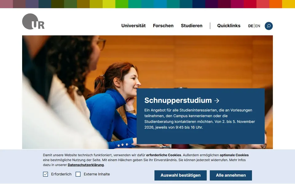 Universität Regensburg – Ansicht der Anbieter-Website