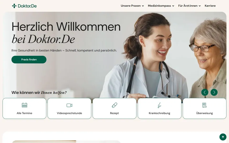 Doktor.de – Ansicht der Anbieter-Website