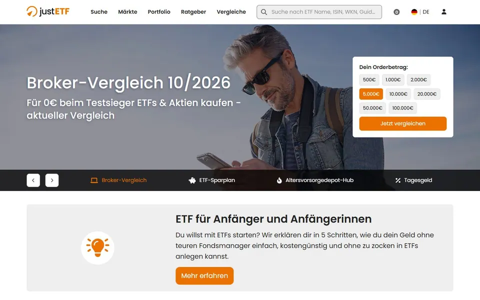 justETF – Ansicht der Anbieter-Website