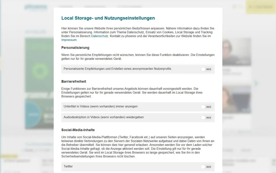 phoenix – Ansicht der Anbieter-Website