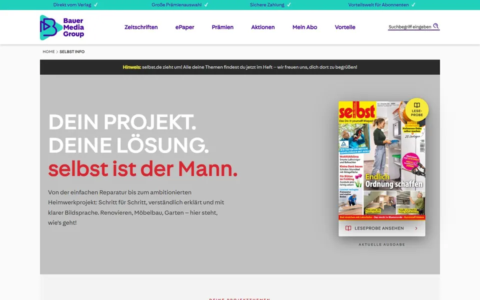 selbst ist der Mann – Ansicht der Anbieter-Website