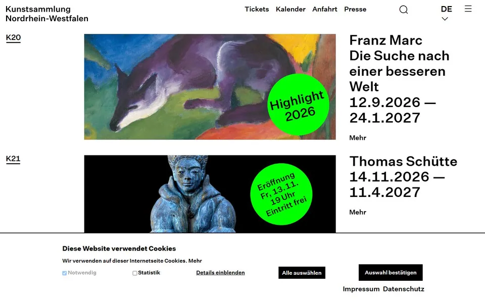 Kunstsammlung Nordrhein-Westfalen – Ansicht der Anbieter-Website