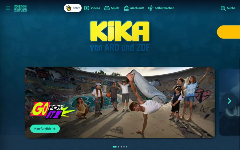 KiKA – Ansicht der Anbieter-Website