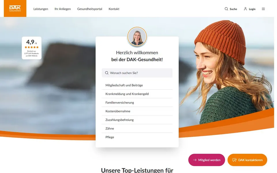 DAK-Gesundheit – Ansicht der Anbieter-Website