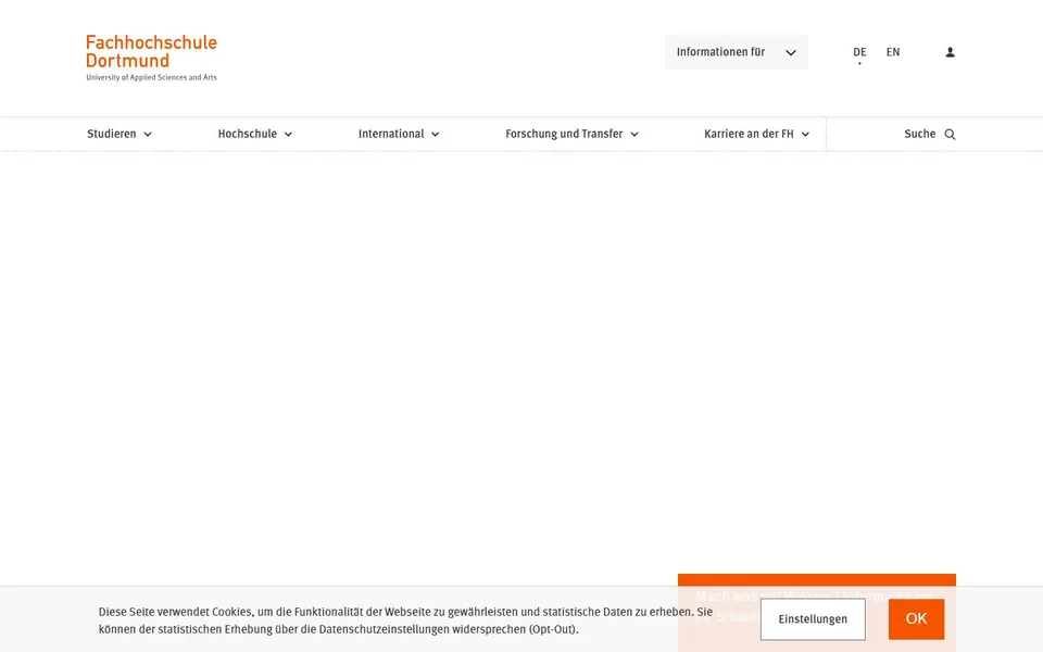 Fachhochschule Dortmund – Ansicht der Anbieter-Website
