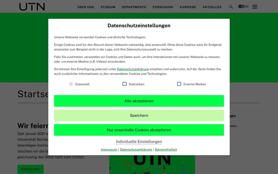 Technische Universität Nürnberg – Ansicht der Anbieter-Website