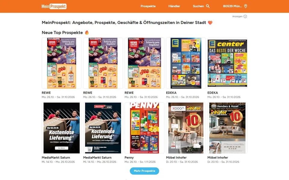 MeinProspekt – Ansicht der Anbieter-Website