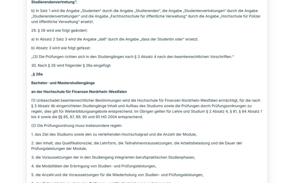 Hochschule für Finanzen Nordrhein-Westfalen – Amtliche Studien- und Prüfungsregelung