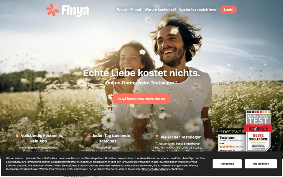 Finya – Ansicht der Anbieter-Website
