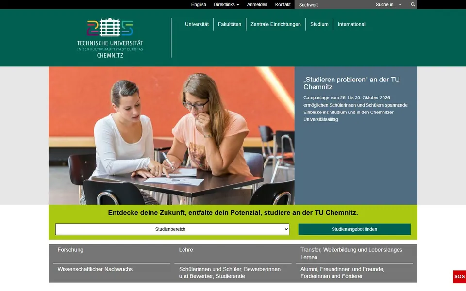 Technische Universität Chemnitz – Ansicht der Anbieter-Website