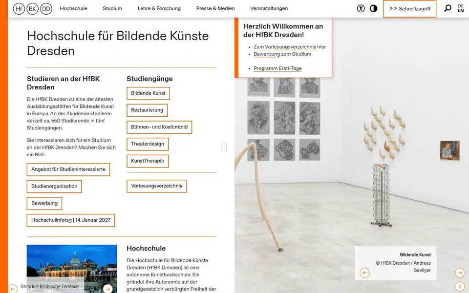 Hochschule für Bildende Künste Dresden – Ansicht der Anbieter-Website