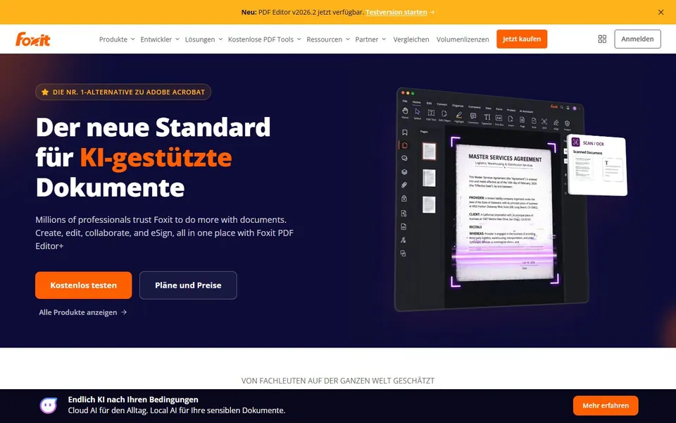 Foxit – Ansicht der Anbieter-Website