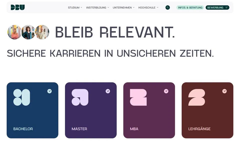 Digital Business University of Applied Sciences – Ansicht der Anbieter-Website
