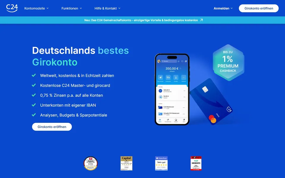 C24 Bank – Ansicht der Anbieter-Website
