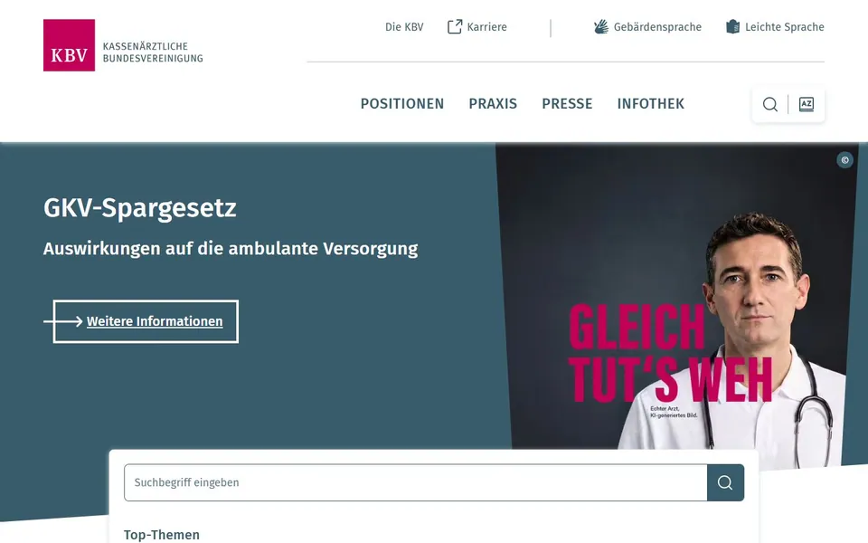 Arztsuche KBV – Ansicht der Anbieter-Website