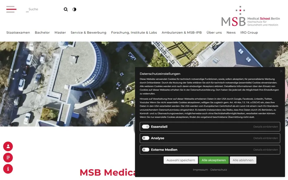 MSB Medical School Berlin – Hochschule für Gesundheit und Medizin – Ansicht der Anbieter-Website