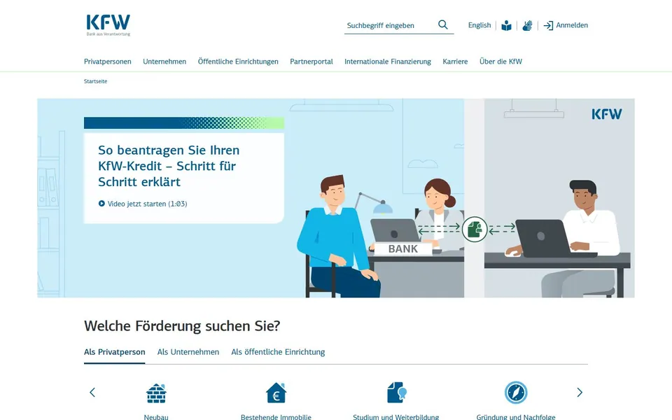 KfW – Ansicht der Anbieter-Website