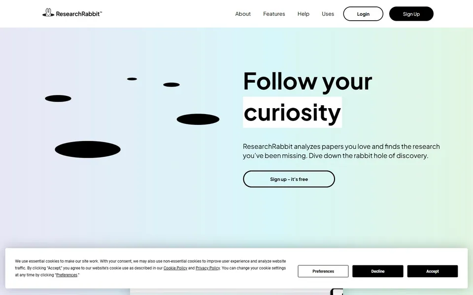 ResearchRabbit – Ansicht der Anbieter-Website