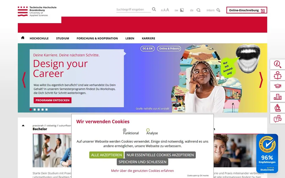Technische Hochschule Brandenburg – Ansicht der Anbieter-Website