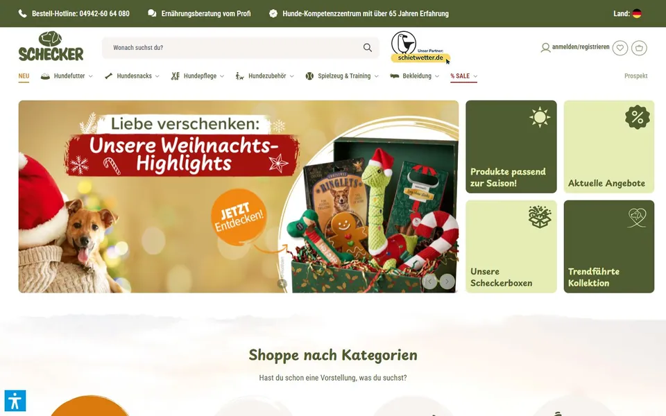 Schecker – Ansicht der Anbieter-Website