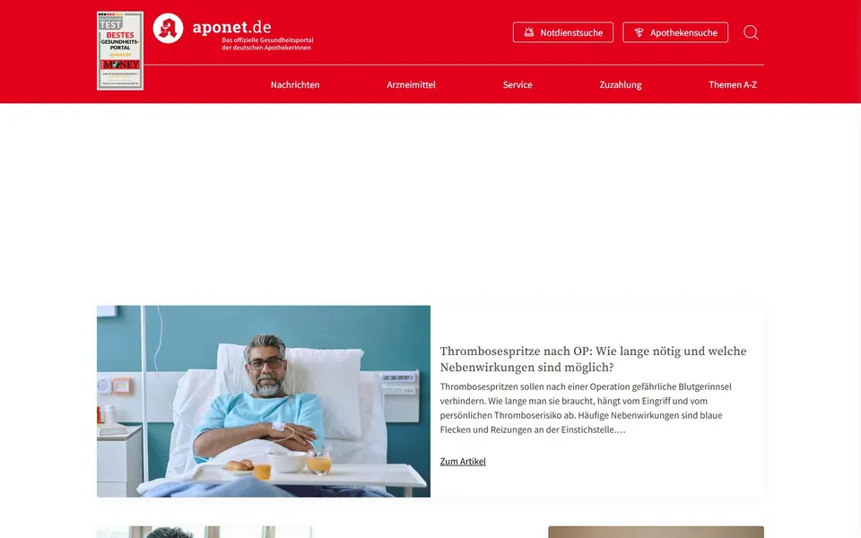 aponet – Ansicht der Anbieter-Website